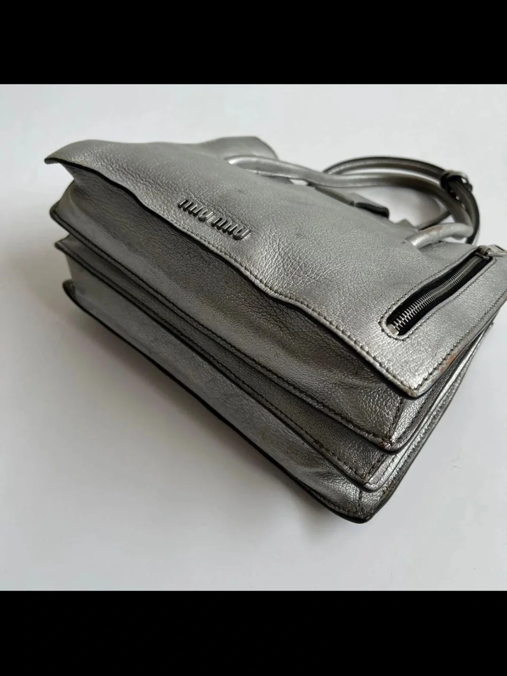 Miu Miu Metallic Silver Leather Satchel